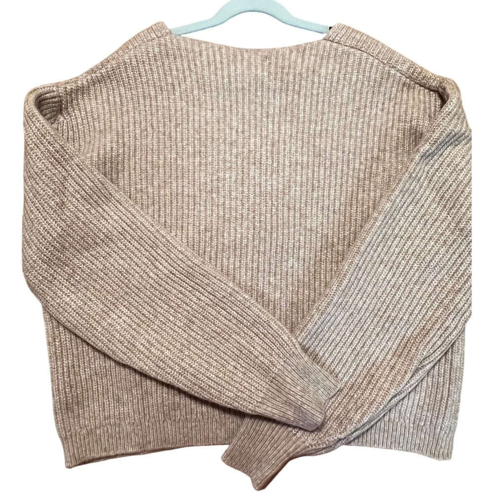 H&M XS‎ Beige V-Neck Long Sleeve Knit Sweater Wool Blend Casual Pullover Top - Picture 2 of 8